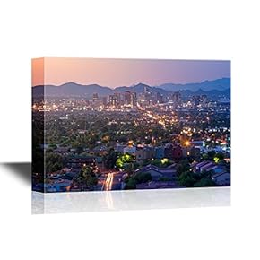 USA City Skyline Canvas Wall Art - Top View of Downtown Phoenix Arizona at Sunset in USA - Gallery Wrap Modern Home Art | Ready to Hang - 12x18 inches