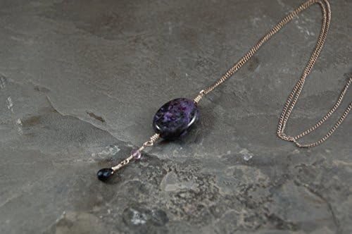 Twilight Ocean Inspired Collection Pendant - Sterling Silver - Charoite - Black Spinel - Amethyst - Wire Wrap - Wearable Art Jewelry