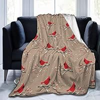 GULTMEE Ultra-Soft Micro Fleece Soft and Warm Throw Blanket，Cardinal Bird Silhouettes On Snowy Berry Branches On Abstract Background, Perfect for Bed, Sofa, 80"x60"