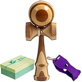 Ingooood Kendama USA Natural Tama Deluxe Pro Toy Catch Game with Extra String and Carrying Holster Including a Beautiful Gift Box