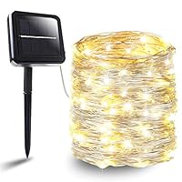 BHCLIGHT Solar String Lights, 200 LED Silver Wire Lights 8 Modes Solar Fairy Lights Waterproof Indoor/Outdoor Decoration String Lights for Garden, Yard, Patio, Lawn, Party, Wedding (Warm White)