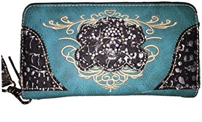 Western Rhinestone Skull Women's Wallet in 4 Colors. New with Fast Shipping. (Beige) (Turq)