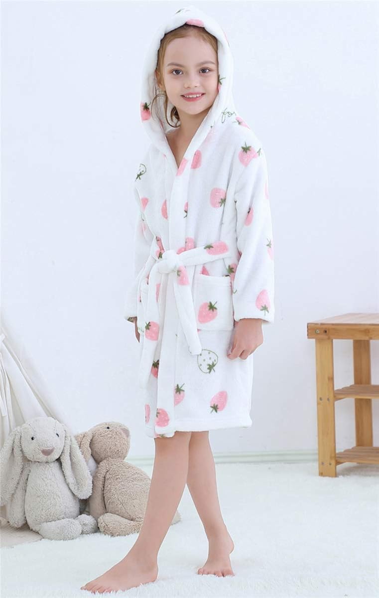 Betusline Girls Bathrobe Soft Fleece Hooded Robe, 12 Months - 18 Years: Clothing