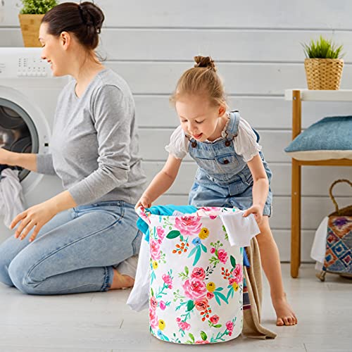 Basumee Laundry Basket Pink Floral Nursery Hamper Foldable Toy Storage