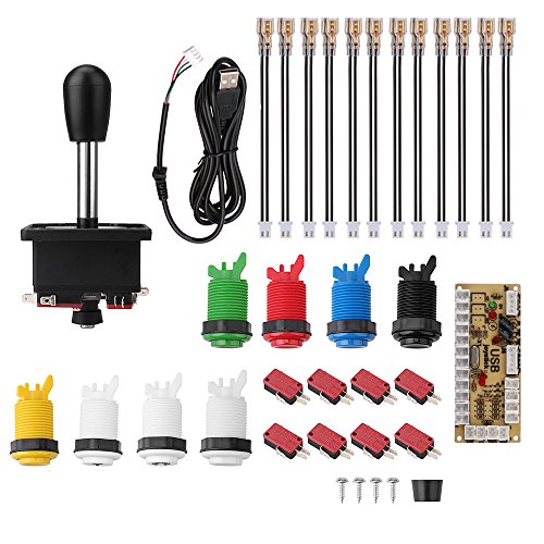Arcade Games DIY Parts Accessories Kit with 1 Arcade Joystick + Zero Delay USB Encoders + 8 Arcade Buttons (1P / 2P Buttons & 6pcs Color Buttons) for Arcade Video Game MAME Jamma Game PC Games