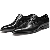 FRASOICUS Men’s Dress Shoes with Genuine Leather in Classic Brogue Elastic Band Oxford Formal