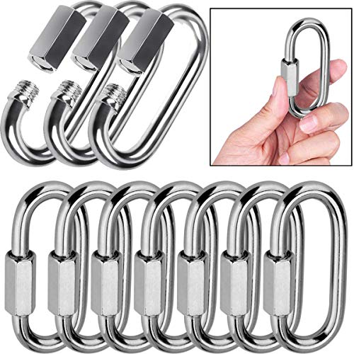 Quick-Link-Lsquirrel-304-Stainless-Steel-D-Shape-Locking-Carabiner-Heavy-Duty-Repair-Link-Pets-Keychain-for-Outdoor-Traveling-Equipment-M4-M6-M8-Capacity-200lb-600lb-1200lb-M6-10pack