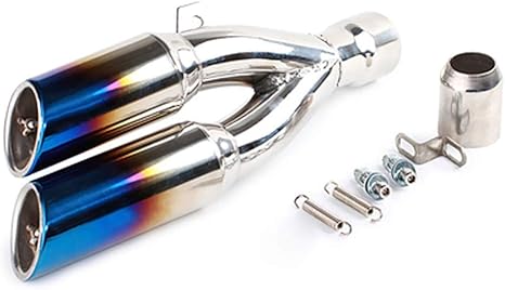 Amazon Co Jp 取り外し可能なマフラーが付いているオートバイの排気テールパイプ 51mmの直径のための普遍的な二重管の排気の煙突 オートバイおよびatvの修正のために適した Blue 車 バイク