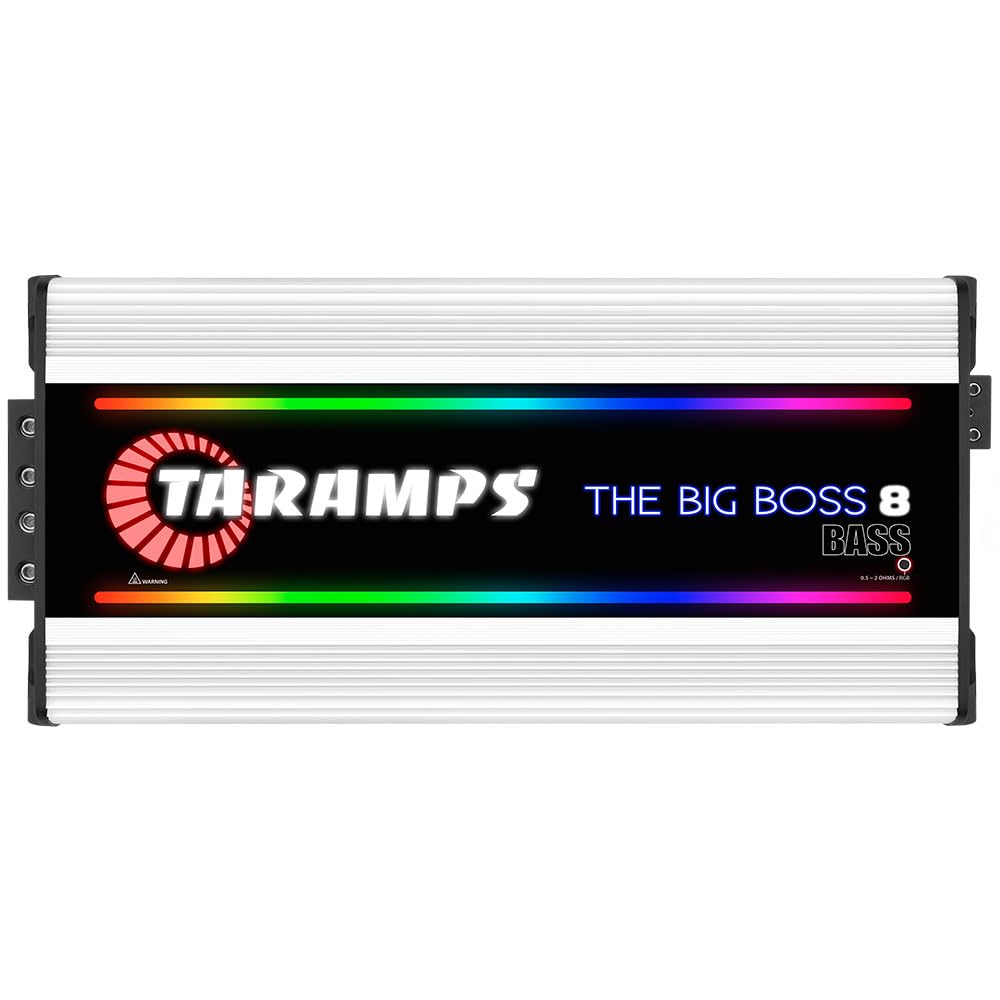 Photo 1 of ***MINOR DAMAGE, BROKEN PIECE OF PLASTIC***Taramps The Big Boss 8 Bass White Version Monoblock Amplifier RGB Effects 0.5~2 Ohms 8000 Watts Rms Multi-Impedance Car Audio System Class D, Smart 8k