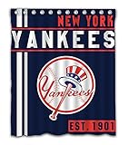 New York Baseball Team Emblem Waterproof Shower Curtain Blue Design Polyester for Bathroom Decoration 60 x 72 Inches with 12-Pack Plastic Hooks