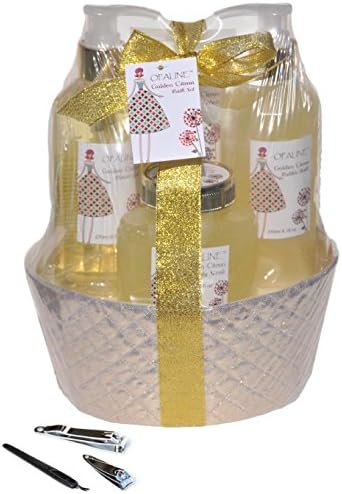 9 PIECE Gold Citrus Bubble Bath Bath Body Scrub Shower Mothers Day Spa Gift Set for Women Mom Wife Her with Manicure Set