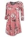 AMORE ALLFY Women's 3/4 Sleeve V-Neck Flare Hem Patterned Tunic Mauve 170403 X-Large
