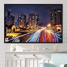 signwin Framed Canvas Wall Art City Illuminations Aerial Cityscape Contemporary Multicolor Photography Places Realism Ultra Urban - 24x36 inches