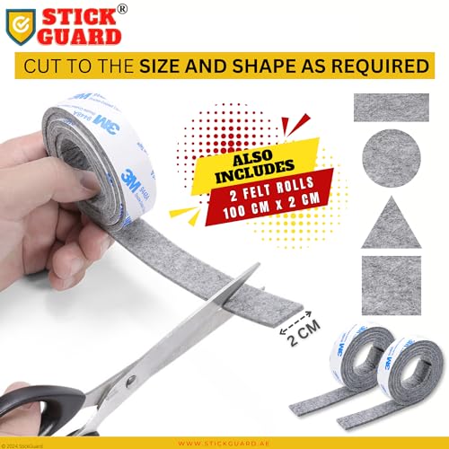 StickGuard Felt Furniture Pads Strip Rolls - DIY Table Chair Leg Floor Protectors - 1 Roll (100cm x 10cm) and 2 Rolls (100cm x 2cm) - Heavy Duty Felt Tape with 3M Self Adhesive Backing - (Grey)