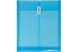 JAM PAPER Plastic Envelopes with Button & String Tie Closure - Letter Open End - 9 3/4 x 11 3/4 - Blue - 12/Pack