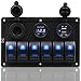 FXC Waterproof Marine Boat Rocker Switch Panel 6 Gang with Dual USB Slot Socket + Cigarette Lighter + Digital Voltage Display LED Light for Car Rv Vehicles Truck (6 Gang Blue Light) primary