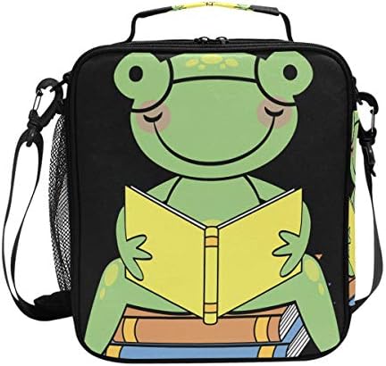 Frog Animal Cartoon Read Book Lunch Bag with Zip Closure Insulated Lunch Box Tote Bag for Kids,Adults,School,Office
