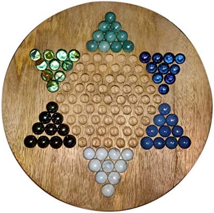 GLeo Chinese Checkers Game Set with 11-inch Wooden Board and Traditional Pegs (Brown) Extra 2 Beads of Each 6 Colors.