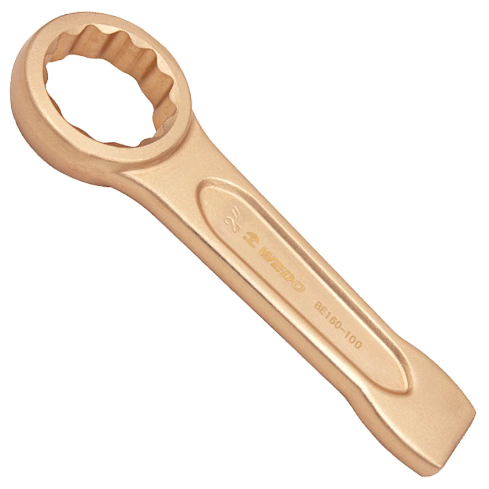 WEDO Non-Sparking Striking Box Wrench,34mm Box End Striking Ring Wrench,Length 200mm,Spark-Free Safety Spanner,Beryllium Copper,Non-Magnetic,Corrosion-Resistance,DIN 7444, BAM & FM Certificate