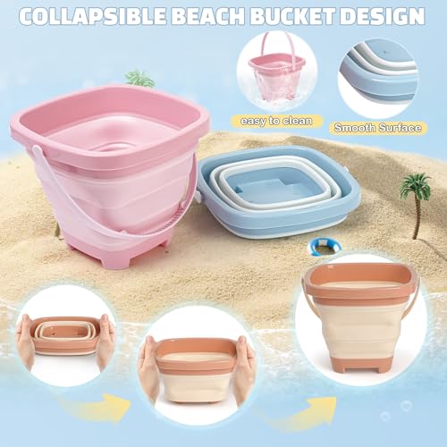 Dreamon Children's Beach Games, 18 Pieces Beach Games with Bucket Beach Children Folding Shovel Bag Net Games Beach