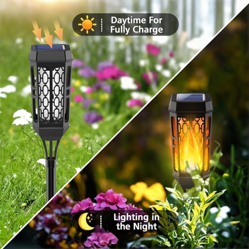 Solar Torch Flame Lights, 12 LED Solar Lights Outdoor with Flickering Flame, IP65 Waterproof Solar Pathway Lights Landscape Decoration Lighting for Garden Lawn Patio Yard Outdoor Decorations (4pcs)