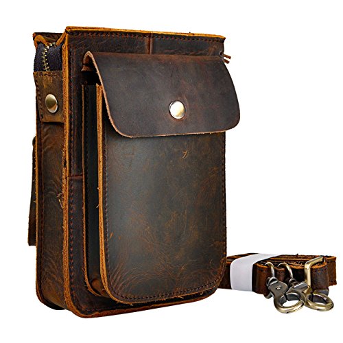 Le'aokuu Mens Genuine Leather Fanny Messenger Shoulder Satchel Waist Bag Pack (Dark Brown) (Best Rail Pass For Europe)