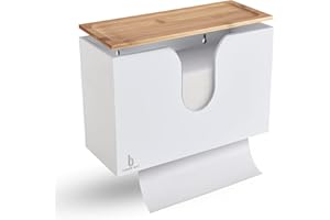 Cozee Bay Bamboo Paper Towel Dispenser, Paper Towel Holder with Lid for Home and Commercial, Wall Mount or Countertop for Multifold, C Fold, Z fold, Trifold Hand Towels (White)