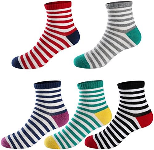 Boys Girls Crew Socks Kids Toddlers Seamless Colorful Striped Soft Cotton Fashion Ankle Socks 5 Pair Pack