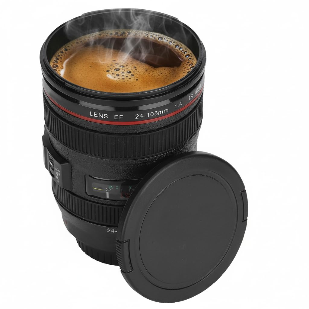 400ml Camera Lens Coffee Mug, Novelty Coffee Cup with Lid, Fun Photo ABS Lens Mug, Unique Birthday Xmas Gifts for Photographers, Photography Enthusiasts, Desktop Decoration