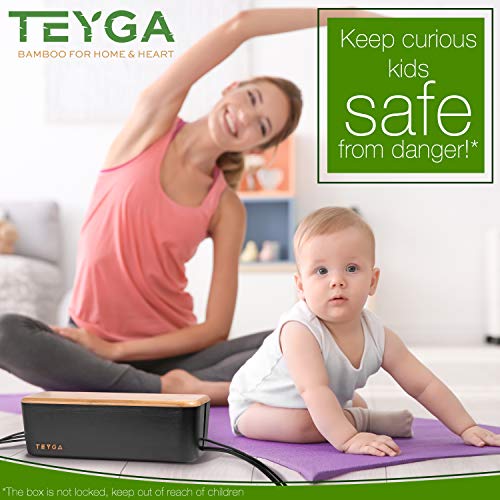 TEYGA Bamboo Cable Management Box - Stylish Cord Organizer Box Hides Power Strip and Keeps Cords Untangled - Surge Protector Cover Keeps Children Safe - Eco Friendly TV Cord Box for Home and Office - Thumbnail 3