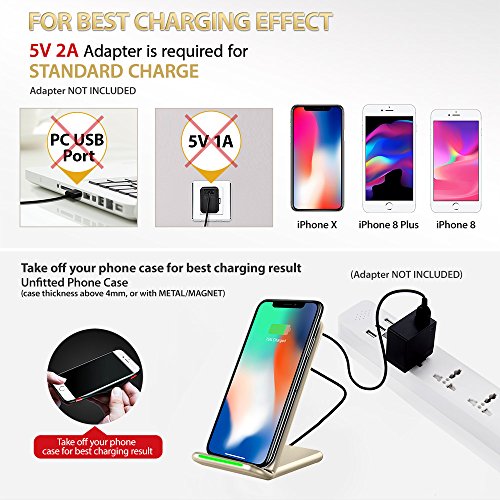 iPhone X Wireless Charger, ElleSye 3-Coil Qi Wireless Charger Stand Pad for iPhone 8/8 Plus, iPhone X, Samsung Galaxy Note8, S8/S8 Plus/S7/S7 Edge/S6 Edge Plus, LG G6 and All QI-Enabled Devices - Thumbnail 4