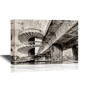 Canvas Wall Art - Spiral Stairs and Bridge - Gallery Wrap Modern Home Art | Ready to Hang - 12x18 inches