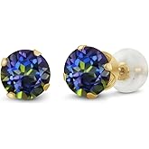 Gem Stone King 10K Yellow Gold Gemstone Birthstone Stud Earrings for Women Men | Round 6MM | Fine Jewelry Gifts for Her Him Mom Dad Wife