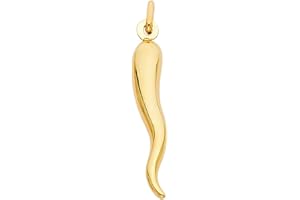 TGDJ 14k Yellow Gold Cornicello Italian Horn Charm Pendant - Height 30 MM Width 6 MM
