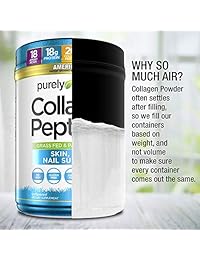 Polvo de proteínas de colágeno puramente inspirado, para hierba y pasta, suplemento de péptidos de colágeno elevado, libre de gluten, sin productos lácteos, sin OMG, sin sabores, 23 serviles.