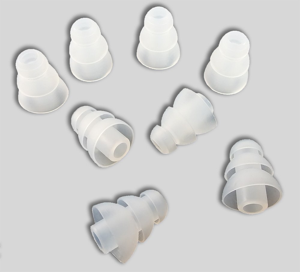 Xcessor Triple Flange Conical Replacement Silicone Earbuds 4 Pairs (Set of 8 Pieces). Compatible With Most In Ear Headphone Brands. Size: SMALL. Transparent