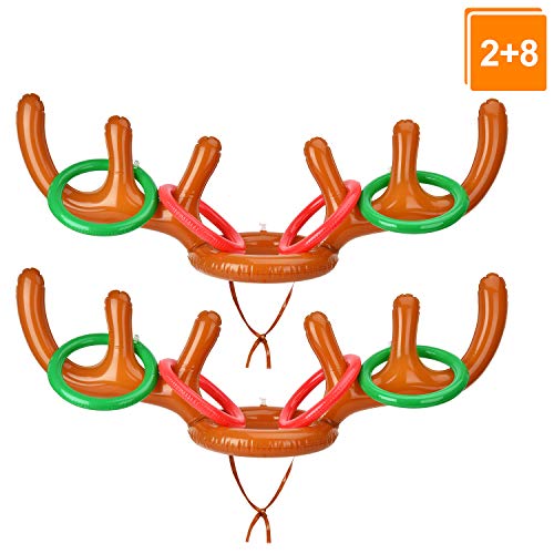 Browill [2+8] Inflatable Antler Ring Toss, Reindeer Ring Toss Stocking Stuffers for Christmas Party Games Funny Gifts Under 10 Dollars Pin The Nose on Rudolph Kids Adults Family & Office Party Favors - Thumbnail 7