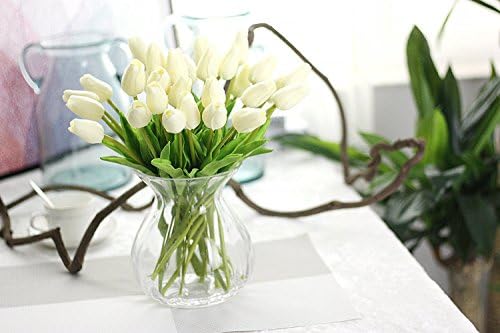 15pcs Holland Tulips Flowers with Latex-Artificial Flower Look Like Real, Eco-friendly Odourless for Wedding Home Garden Office Christmas Gift Decoration (15, Pure White)