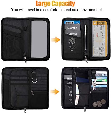 Passport Holder RFID Travel Wallet Waterproof & Fireproof Tickets Itinerary Document Organizer with Zipper/Strap for Woman & Man & Family Fit 5 Passports 4 Passport Holder RFID Travel Wallet Waterproof & Fireproof Tickets Itinerary Document Organizer with Zipper/Strap for Woman & Man & Family Fit 5 Passports