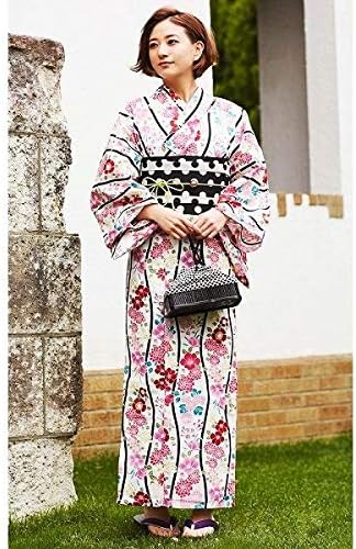 Amazon クリーム C R E A M 伊藤千晃 浴衣 セット レトロ 浴衣セット 大正ロマン 花柄 水玉 白 黒 3点 レディース ゆかた White 01 F 浴衣 通販