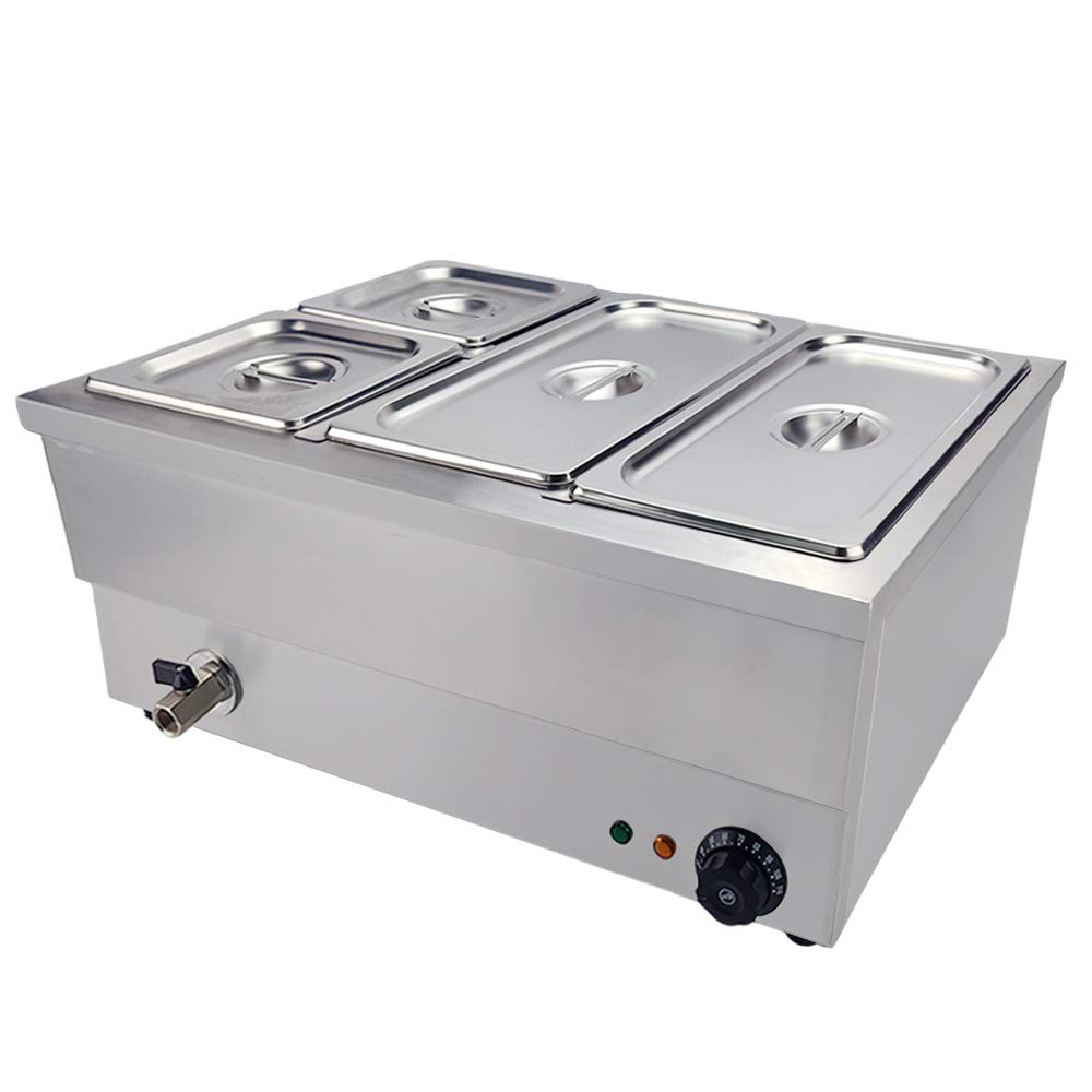 Electric Bain Marie Food Warmer Stainless Steel Buffet Food Warmer Steam Table for Catering and Restaurants 1500W 1/3x2, 1/6x2 Pans With Lids