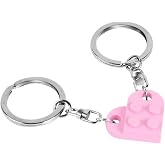 Heart Keychain Set for Couples - 2 Pcs Matching Colorful Brick Hearts for Boyfriend Girlfriend