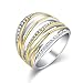Mytys 2 Tone Gold and Silver Band Chunky Ring Twist Crystal Fashion Wide Statement Rings(9)