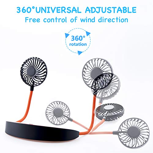 Portable Neck Fan, Hands-Free 5200mAH USB Rechargeable Wearable Hanging Neck Fan with 4 Adjustable Speeds, 360 Degree Free Rotation Perfect for Home Office Travel Indoor Outdoor, Orange