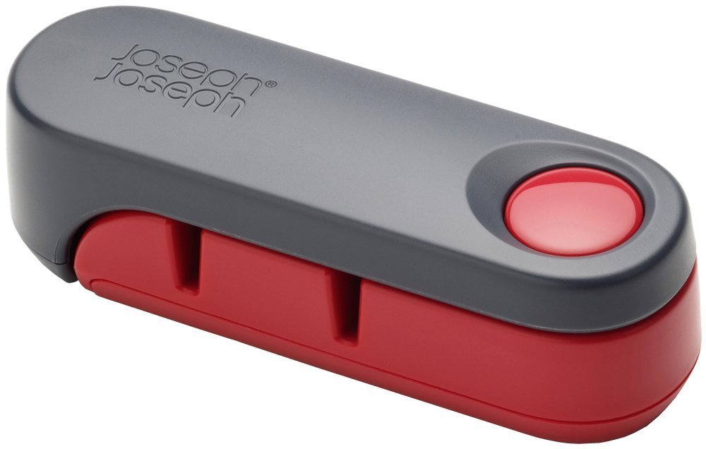 Joseph Joseph Rota Folding Manual Knife Sharpener, for Kitchen Knives, Non Slip Base, Red/Grey, 24