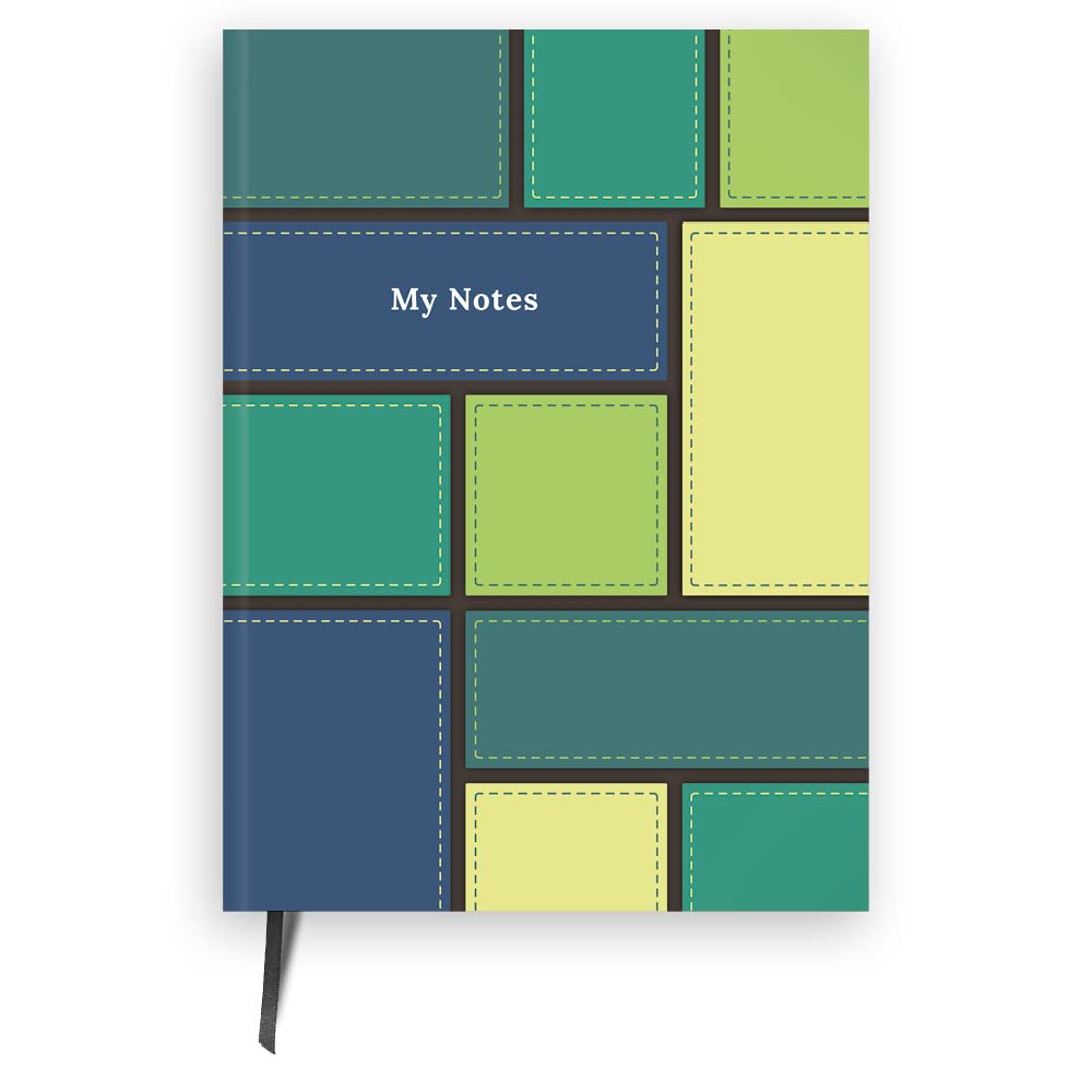 Cauliflower Journals A5 Journal Notebook: Patterned Hardback Cover, Ruled Pages And Divider Ribbon (Blue & Green Grid)