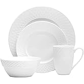 Mikasa Trellis Bone China 16-Piece Dinnerware Set, Service for 4, White Lightweight Porcelain with Textured Design, Chip-Resistant and Dishwasher Safe