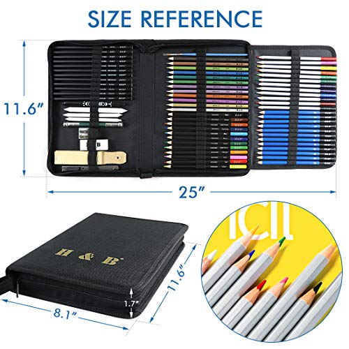 LadyRosian 71PCS Drawing Pencils Set, Portable Professional Sketch Kit, Graphite Charcoal Pencils Erasers Sketch Book Set Art Supplies for Kids, Adults and Artists
