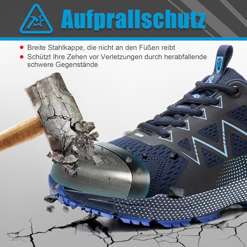 Safety Shoes for Men Women Non-Slip Work Sneakers Lightweight Comfortable Breathable Safety Footwear with Steel Toe