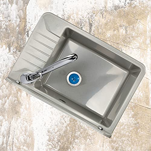 GOSPO Ausgussbecken aus Polypropylen, 50,4 x 34 x 26,5 cm, Spülbecken mit Armatur, Siphon und Montageset, Waschbecken… – Bild 6
